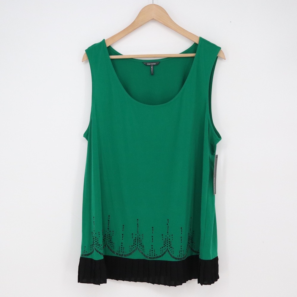Daisy Fuentes Tank Top Womens XL Malachite Green Studded Pleated NEW